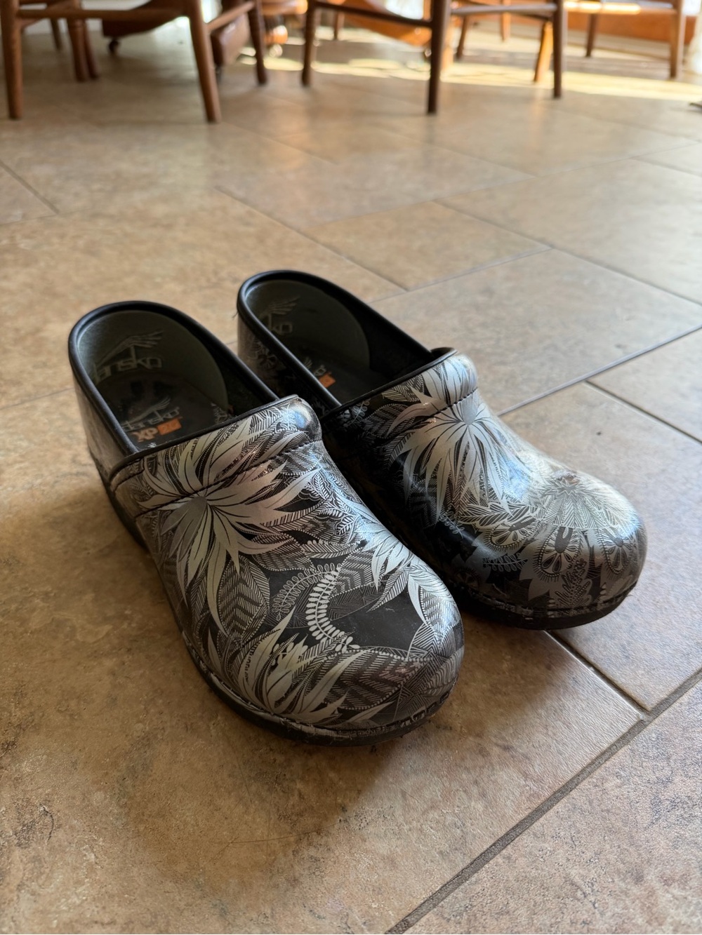 Dansko Black Floral Print Clogs